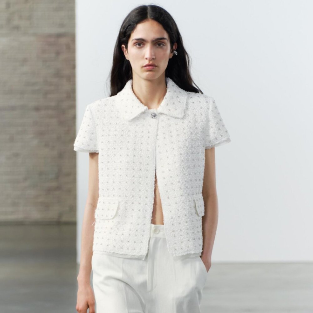 Zara SHINY TEXTURED WEAVE JACKET  ZW COLLECTION NWT.Small